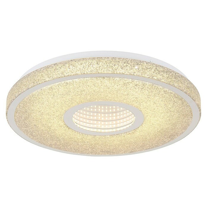 Globo LED-Deckenleuchte rund Astania (Farbe Gehäuse: Weiß, Ø x H: 38 x 6,5 cm, Tunneleffekt mittig, und Kristall-Sand, Warmweiß) | BAUHAUS