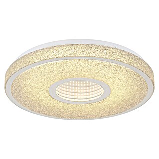 Globo LED-Deckenleuchte rund Astania (Farbe Gehäuse: Weiß, Ø x H: 38 x 6,5 cm, Tunneleffekt mittig, und Kristall-Sand, Warmweiß)
