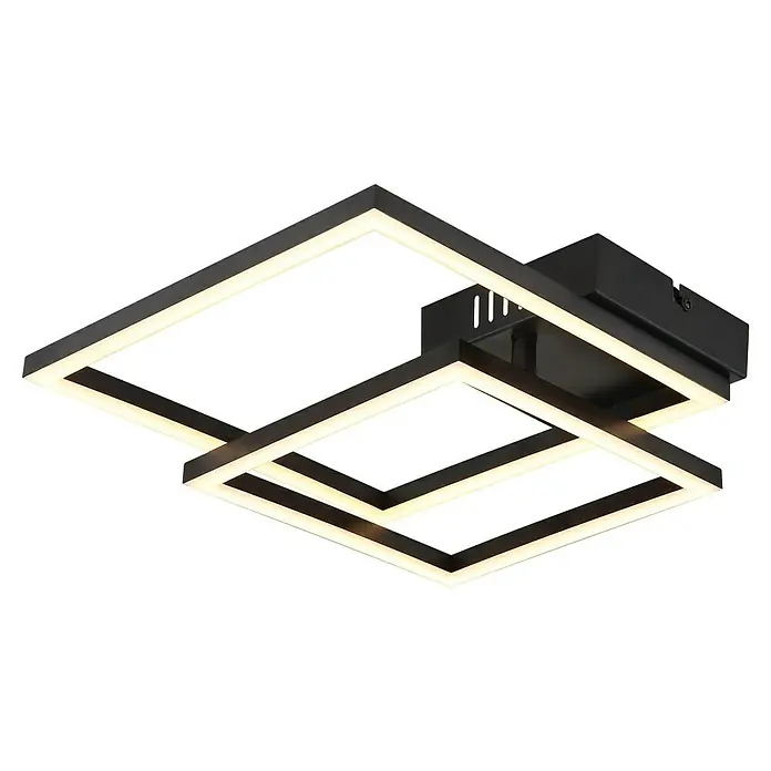 Globo LED-Deckenleuchte Tyler - 20 W, L x B x H: 48,8 x 35,3 x 6,4 cm, Schwarz, Warmweiß - Quadratische LED-Deckenleuchte in Schwarz mit warmweißem Licht für eine moderne Beleuchtung in jedem Raum.