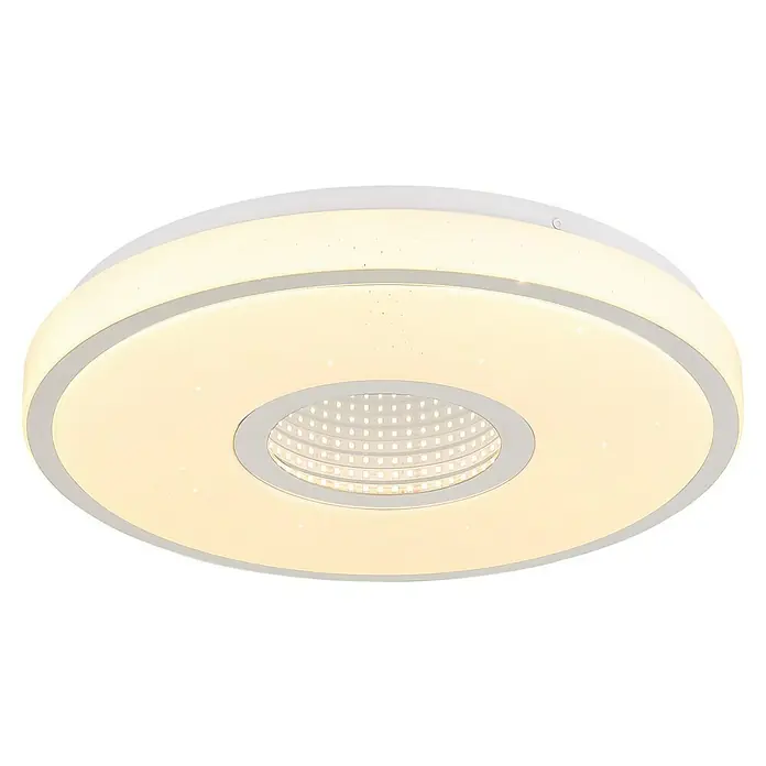 Globo LED-Deckenleuchte rund mit Tunneleffekt Astania - Farbe Gehäuse: Weiß, Ø x H: 38 x 6,5 cm, Ohne Kunstoffkristalle, Warmweiß - Moderne LED-Deckenleuchte mit runder Form, warmweißem Licht und Sterneneffekt für eine gemütliche Atmosphäre im Wohnraum.