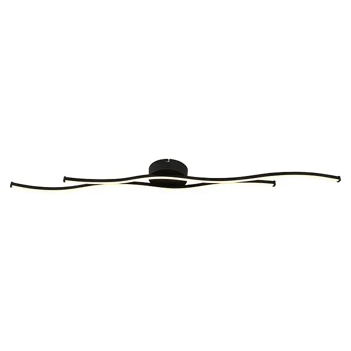 Globo LED-Deckenleuchte Boyd - 30 W, L x B x H: 1.104 x 130 x 56 mm, Warmweiß - Dieses Bild zeigt eine stilvolle moderne Deckenleuchte mit geschwungenen Formen und integrierter LED-Beleuchtung, ideal für ein zeitgemäßes Ambiente.