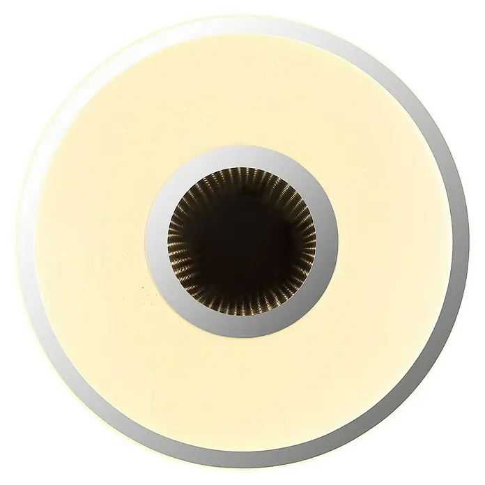Globo LED-Deckenleuchte rund mit Tunneleffekt Astania - Farbe Gehäuse: Weiß, Ø x H: 38 x 6,5 cm, Ohne Kunstoffkristalle, Warmweiß - Eine moderne LED-Deckenleuchte mit einem faszinierenden Unendlichkeitseffekt im Zentrum. Silberfarbener Rahmen und warmweißes Licht.