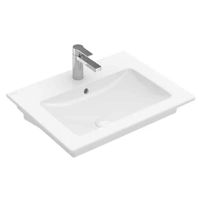 Villeroy & Boch Venticello Waschtisch - 65 x 50 cm, Mit schmutzabweisender Glasur, Hahnloch: Mitte, Mit Überlauf, Weiß - Weißes Keramikwaschbecken mit modernem Chromhahn. Elegantes Design für jedes Badezimmer. Ideal für stilvolle Badgestaltung.