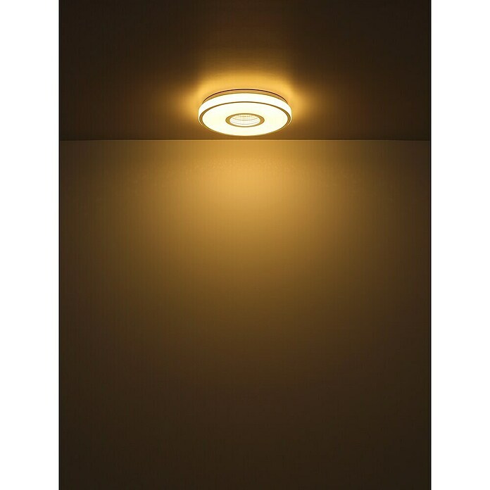 Globo LED-Deckenleuchte rund Astania (Farbe Gehäuse: Weiß, Ø x H: 38 x 6,5 cm, Tunneleffekt mittig, und Kristall-Sand, Warmweiß) | BAUHAUS