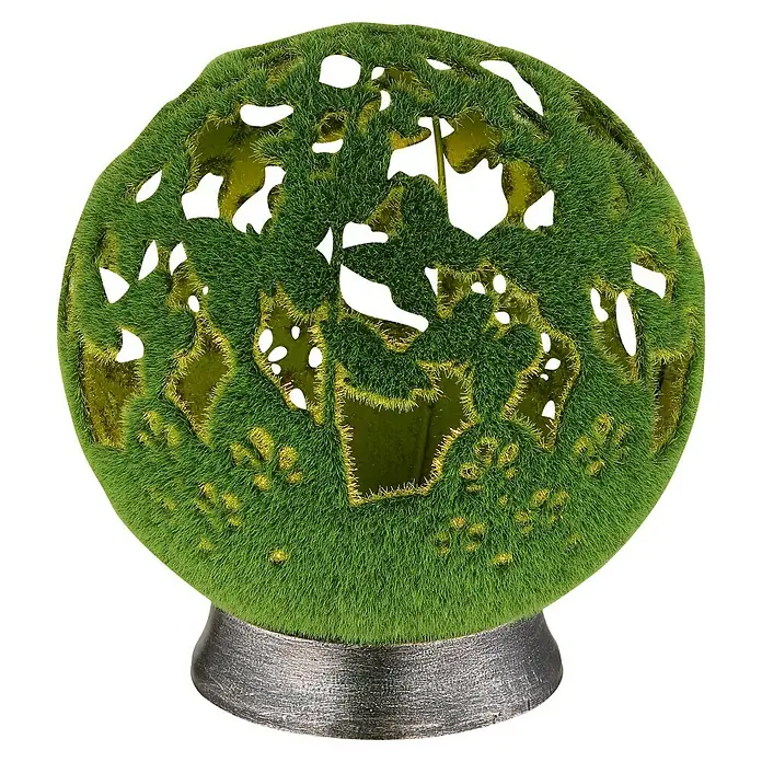 Globo LED-Solar-Dekoleuchte Grasball - Grün, Ø x H: 20 x 22 cm - Dekorative grüne Rasenkugel auf einem bronzefarbenen Ständer. Ideal für stilvolle Inneneinrichtung und als Blickfang.