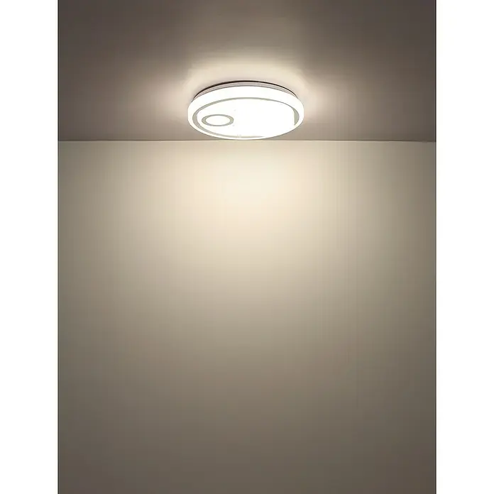 Globo LED-Deckenleuchte rund Ruiz - 24 W, Ø x H: 380 x 75 mm, Weiß, Warmweiß - Eine runde, moderne Deckenleuchte strahlt helles Licht in einem Raum und sorgt für eine angenehme Atmosphäre.