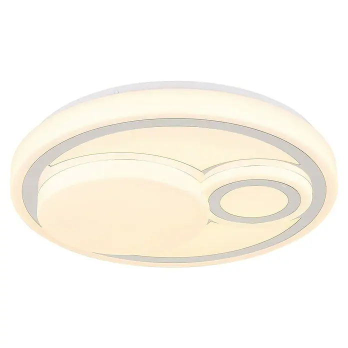 Globo LED-Deckenleuchte rund Ruiz - 24 W, Ø x H: 380 x 75 mm, Weiß, Warmweiß - Moderne LED-Deckenleuchte in Weiß, rundes Design mit asymmetrischen Elementen für stilvolle Beleuchtung im Raum.