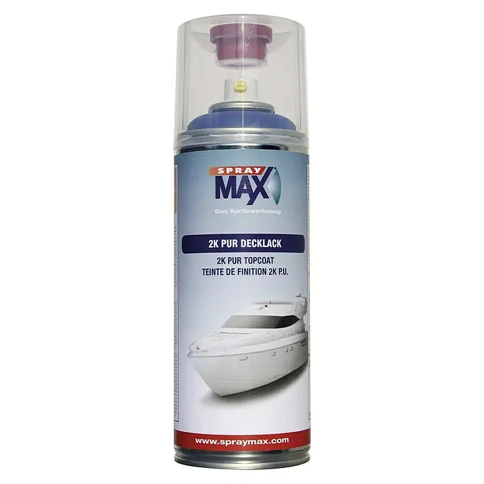 SprayMax Bootslack 2K - Blau, 400 ml - Dose Sprühfarbe Spray Max 2K PUR Decklack, ideal für hochwertige Lackierungen. Das Produkt bietet eine ausgezeichnete Deckkraft und ein glänzendes Finish.