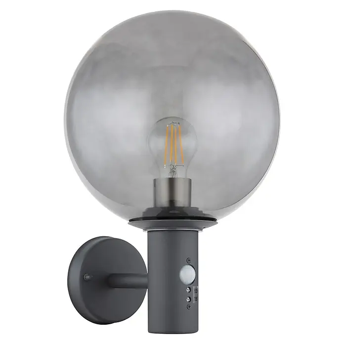 Globo LED-Außenleuchte Hedwig - Farbe Gehäuse: Anthrazit, IP44 - Moderne Außenwandleuchte mit Bewegungsmelder und kugelförmigem Lampenschirm, perfekt für stilvolle Beleuchtung im Außenbereich.