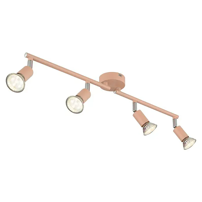 Globo LED-Deckenstrahler Matrix - 35 W, L x B x H: 60 x 13 x 13 cm, Rosa - Deckenleuchte mit vier Strahlern in einem zarten Rosaton, die ein modernes und stilvolles Lichtdesign bietet. Perfekt für Akzentbeleuchtung.
