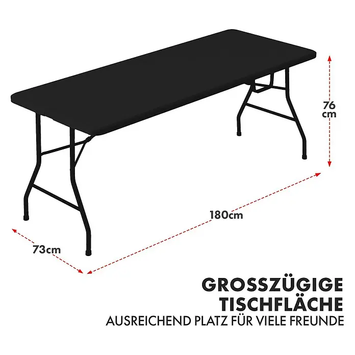 Floordirekt Gartentisch Kyoto - L x B x H: 76 x 73 x 180 cm, Kunststoff, Rechteckig, Schwarz - Abbildung eines schwarzen Klapptisches mit den Maßen 180x73x76 cm.