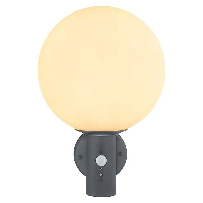 Globo LED-Außenwandleuchte Ossy - Antrazit, IP44, B x H: 250 x 370 mm - Eine moderne kugelförmige Außenleuchte mit Bewegungsmelder, ideal für die Beleuchtung von Hauseingängen und Gärten.
