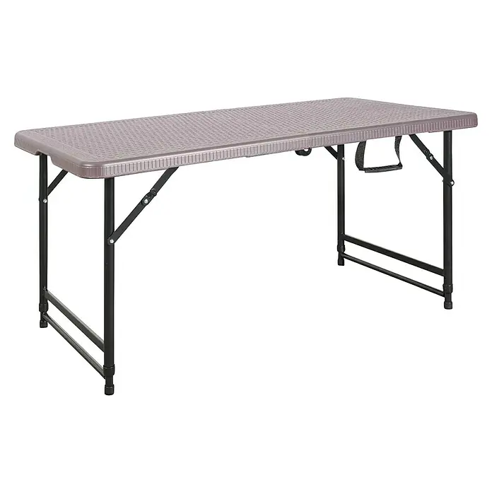 Floordirekt Gartentisch Saga - L x B x H: 120 x 60 x 75 cm, Kunststoff, Rechteckig, Braun/Schwarz - Das Bild zeigt einen braunen Klapptisch mit schwarzem Gestell. Er ist platzsparend und ideal für den Innen- und Außenbereich.