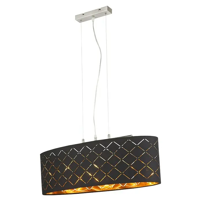 Globo LED-Pendelleuchte Clarke - L x B x H: 650 x 250 x 1.400 mm, Schwarz, E27 - Elegante Hängeleuchte in Schwarz und Gold. Das Lichtspiel durch das geometrische Muster sorgt für eine stimmungsvolle Beleuchtung im Raum.