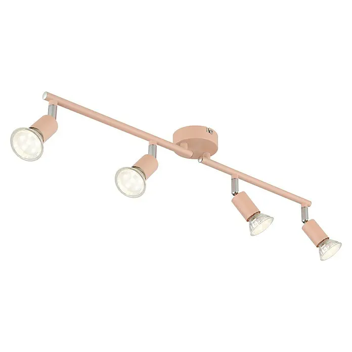 Globo LED-Deckenstrahler Matrix - 35 W, L x B x H: 60 x 13 x 13 cm, Rosa - Eine moderne, rosafarbene Deckenleuchte mit vier verstellbaren Strahlern, die eine flexible Beleuchtungslösung bietet.