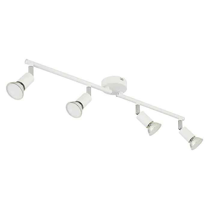 Globo LED-Deckenstrahler Matrix - 35 W, L x B x H: 60 x 13 x 13 cm, Weiß - Nahaufnahme einer weißen, vierflammigen Schienenleuchte mit verstellbaren Strahlern für eine individuelle Beleuchtung.