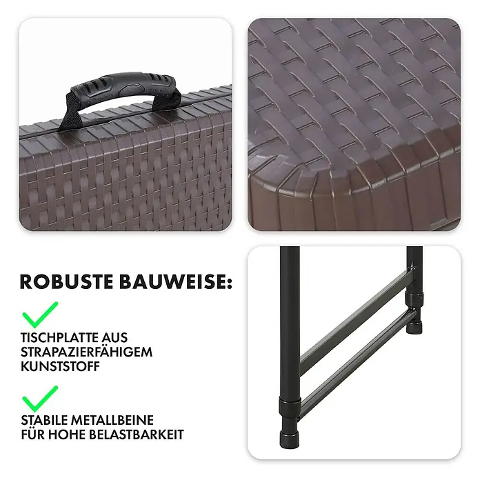 Floordirekt Gartentisch Saga - L x B x H: 120 x 60 x 75 cm, Kunststoff, Rechteckig, Braun/Schwarz - Robuste Bauweise des Gartentisches mit Tischplatte aus strapazierfähigem Kunststoff und stabilen Metallbeinen für hohe Belastbarkeit.