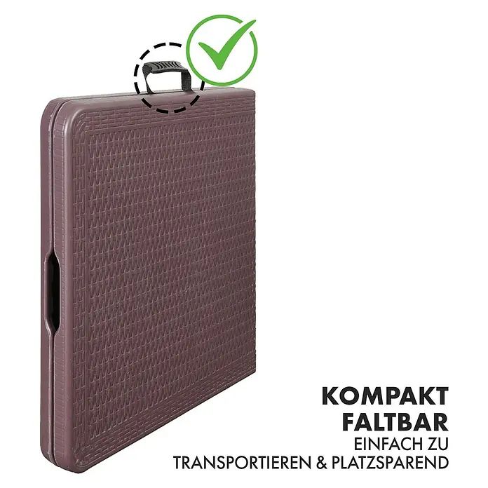 Floordirekt Gartentisch Saga - L x B x H: 120 x 60 x 75 cm, Kunststoff, Rechteckig, Braun/Schwarz - Kompakter, faltbarer Tisch mit Tragegriff. Leicht zu transportieren und platzsparend zu verstauen. Ideal für unterwegs.