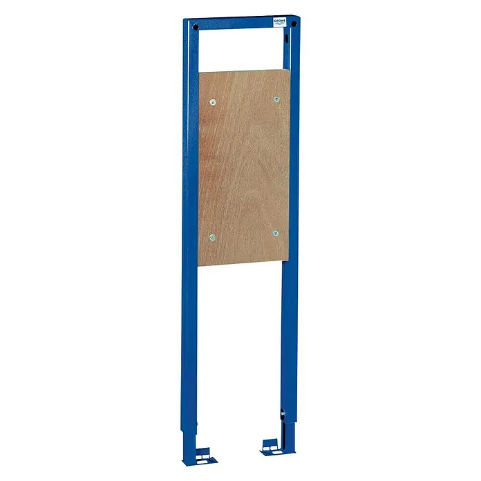 Grohe Rapid SL Befestigungselement - 5 x 31 x 113 cm, Geeignet für: Stütz- & Haltegriffe - Aufnahmeelement für ein WC-Vorwandelement. Es ist blau und hat eine Holzplatte in der Mitte zur Befestigung des WCs.