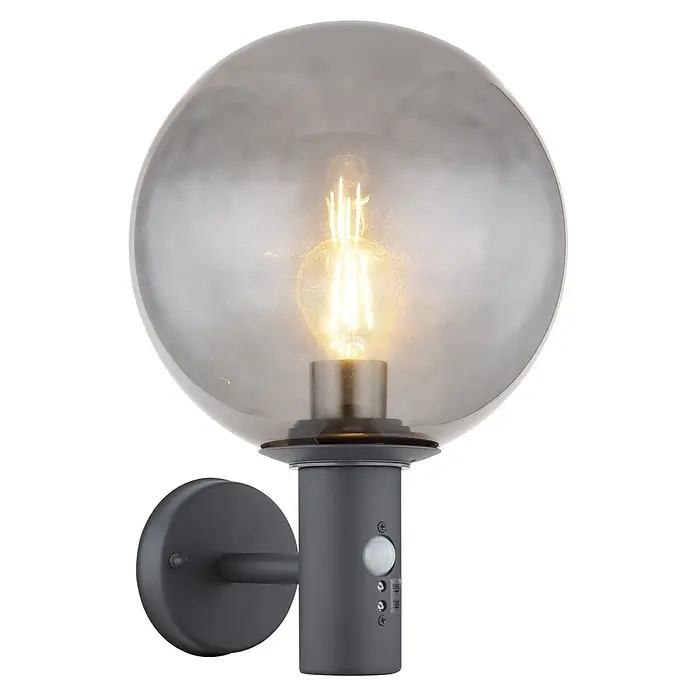Globo LED-Außenleuchte Hedwig - Farbe Gehäuse: Anthrazit, IP44 - Eine stilvolle Außenwandleuchte mit Bewegungsmelder, die mit ihrem kugelförmigen Design und dem warmen Licht Akzente setzt.