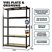 Floordirekt Schwerlastregal (H x B x T: 180 x 90 x 40 cm, Traglast pro Boden: 175 kg, Anzahl Böden: 5 Stk., Stecken, Schwarz) | BAUHAUS