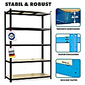 Floordirekt Schwerlastregal (H x B x T: 180 x 90 x 40 cm, Traglast pro Boden: 175 kg, Anzahl Böden: 5 Stk., Stecken, Schwarz) | BAUHAUS