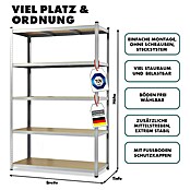 Floordirekt Schwerlastregal Set Lakota (H x B x T: 200 x 100 x 50 cm, 2 Stk., Traglast pro Boden: 175 kg, Anzahl Böden: 5 Stk., Stecken, Silber) | BAUHAUS