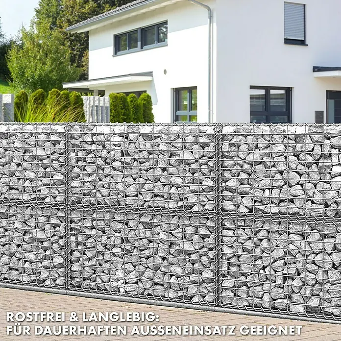 Floordirekt Gabione Lenox - 30 x 100 x 50 cm, Stahl, Maschenbreite: 10 cm, Maschenhöhe: 5 cm - Gabione als Sichtschutz und Grundstücksbegrenzung, robust, langlebig und rostfrei für den Außeneinsatz geeignet.