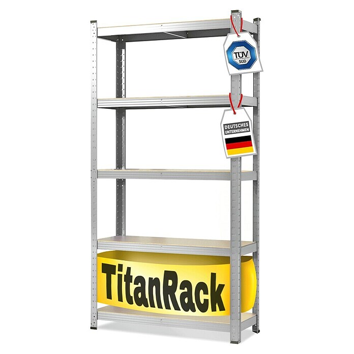 Floordirekt Schwerlastregal Set Lakota (H x B x T: 200 x 120 x 60 cm, 2 Stk., Traglast pro Boden: 175 kg, Anzahl Böden: 5 Stk., Stecken, Grau) | BAUHAUS