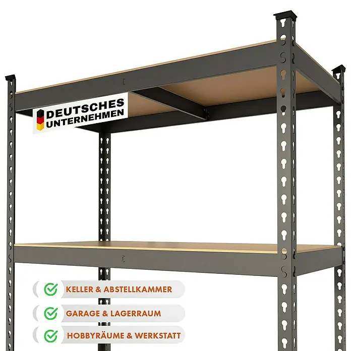 Floordirekt Schwerlastregal Rhino - H x B x T: 180 x 90 x 60 cm, Traglast pro Boden: 210 kg, Anzahl Böden: 5 Stk., Stecken, Anthrazit - Schwerlastregal mit zwei Regalböden, ideal für Keller, Garage oder Werkstatt.