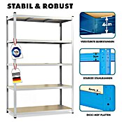 Floordirekt Schwerlastregal Set Lakota (H x B x T: 200 x 100 x 50 cm, 2 Stk., Traglast pro Boden: 175 kg, Anzahl Böden: 5 Stk., Stecken, Silber) | BAUHAUS