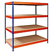 Floordirekt Schwerlastregal (H x B x T: 200 x 150 x 60 cm, Traglast pro Boden: 400 kg, Anzahl Böden: 4 Stk., Stecken, Blau/Orange) | BAUHAUS