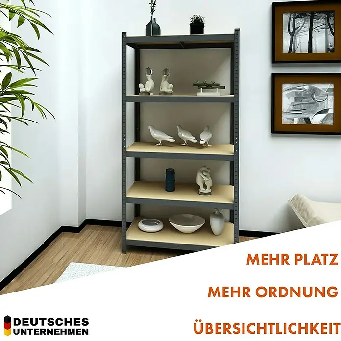 Floordirekt Schwerlastregal Rhino - H x B x T: 180 x 90 x 60 cm, Traglast pro Boden: 210 kg, Anzahl Böden: 5 Stk., Stecken, Anthrazit - Regal mit fünf Ablagen, ideal für mehr Platz und Ordnung im Wohnbereich.