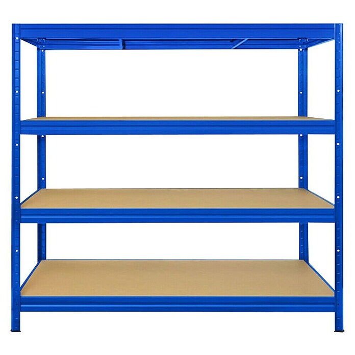Floordirekt Schwerlastregal (H x B x T: 200 x 180 x 60 cm, Traglast pro Boden: 400 kg, Anzahl Böden: 4 Stk., Stecken, Blau) | BAUHAUS