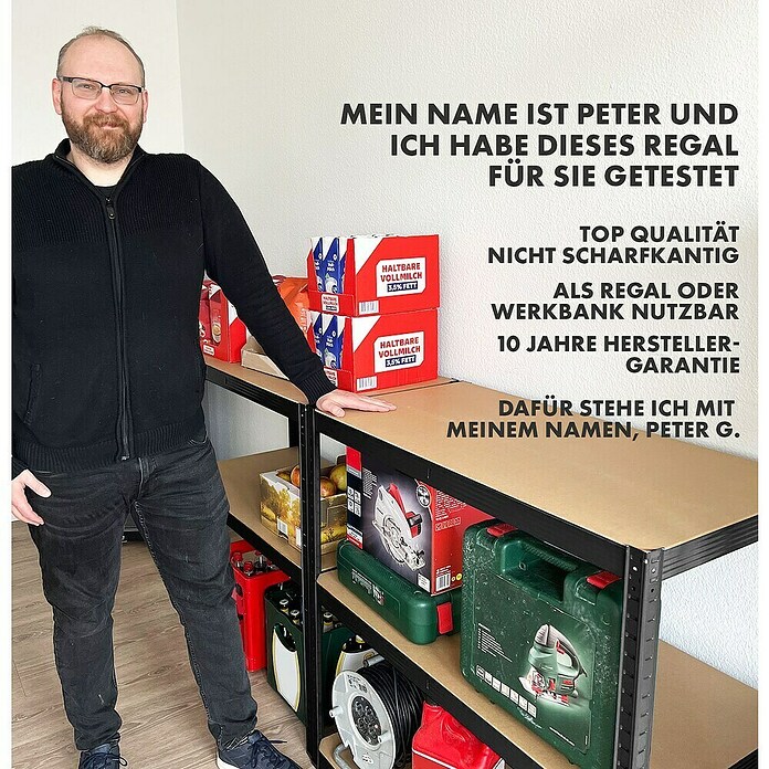 Floordirekt Schwerlastregal (H x B x T: 180 x 90 x 40 cm, Traglast pro Boden: 175 kg, Anzahl Böden: 5 Stk., Stecken, Schwarz) | BAUHAUS