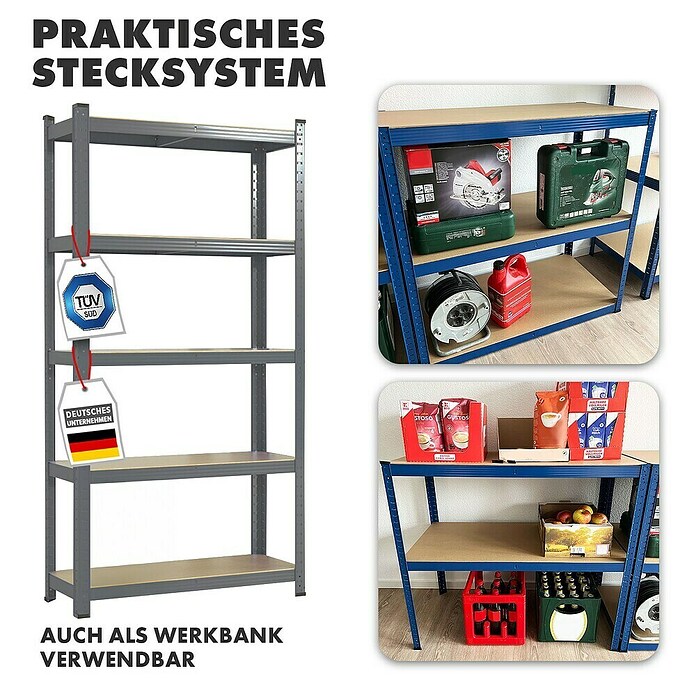 Floordirekt Schwerlastregal Titanrack (H x B x T: 220 x 120 x 60 cm, Traglast pro Boden: 250 kg, Anzahl Böden: 5 Stk., Stecken, Anthrazit) | BAUHAUS