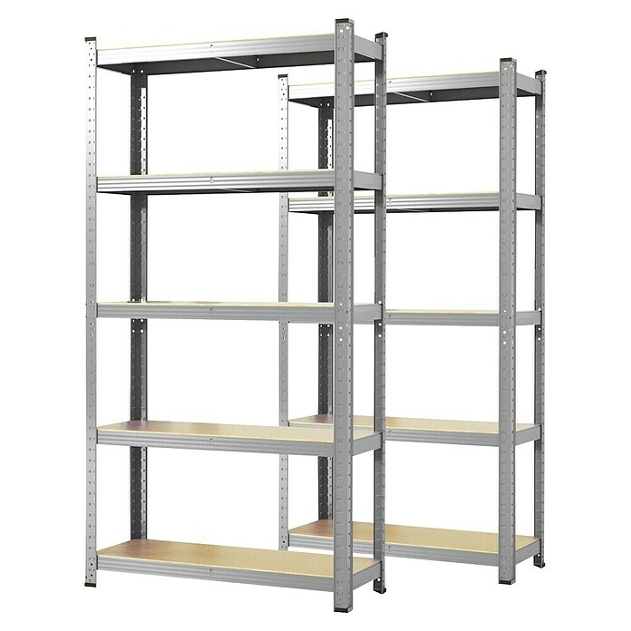Floordirekt Schwerlastregal Set Lakota (H x B x T: 200 x 100 x 50 cm, 2 Stk., Traglast pro Boden: 175 kg, Anzahl Böden: 5 Stk., Stecken, Silber) | BAUHAUS