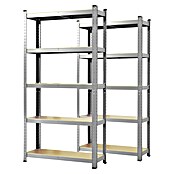 Floordirekt Schwerlastregal Set Lakota (H x B x T: 200 x 100 x 50 cm, 2 Stk., Traglast pro Boden: 175 kg, Anzahl Böden: 5 Stk., Stecken, Silber) | BAUHAUS