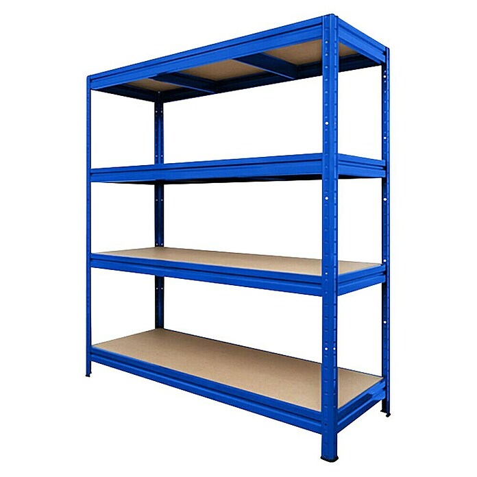 Floordirekt Schwerlastregal (H x B x T: 200 x 180 x 60 cm, Traglast pro Boden: 400 kg, Anzahl Böden: 4 Stk., Stecken, Blau) | BAUHAUS