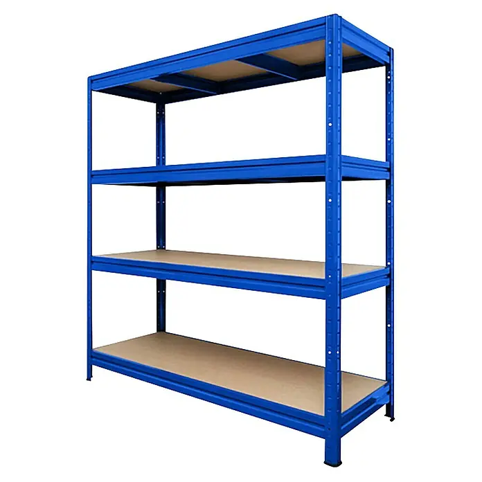 Floordirekt Schwerlastregal - H x B x T: 200 x 150 x 60 cm, Traglast pro Boden: 400 kg, Anzahl Böden: 4 Stk., Stecken, Blau - Blaues Metallregal mit vier Regalböden. Ideal für Lagerung und Organisation in Werkstatt oder Lager. Robuste Konstruktion für hohe Belastbarkeit.