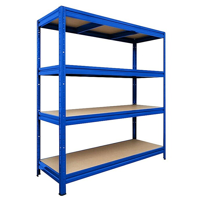 Floordirekt Schwerlastregal (H x B x T: 200 x 180 x 60 cm, Traglast pro Boden: 400 kg, Anzahl Böden: 4 Stk., Stecken, Blau) | BAUHAUS
