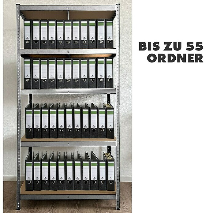 Floordirekt Schwerlastregal Set Lakota (H x B x T: 200 x 100 x 50 cm, 2 Stk., Traglast pro Boden: 175 kg, Anzahl Böden: 5 Stk., Stecken, Silber) | BAUHAUS