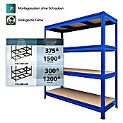 Floordirekt Schwerlastregal (H x B x T: 200 x 180 x 60 cm, Traglast pro Boden: 400 kg, Anzahl Böden: 4 Stk., Stecken, Blau) | BAUHAUS