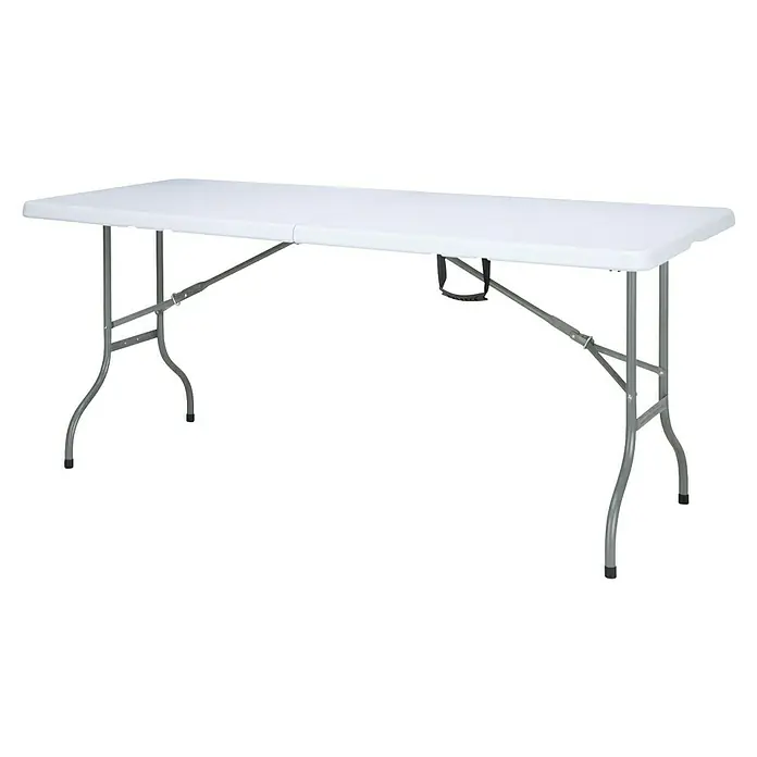 Floordirekt Gartentisch Akita - L x B x H: 183 x 76 x 74 cm, Kunststoff, Rechteckig, Weiß - Ein Klapptisch mit einer weißen Tischplatte und einem grauen Metallgestell. Ideal für Veranstaltungen und einfachen Transport.