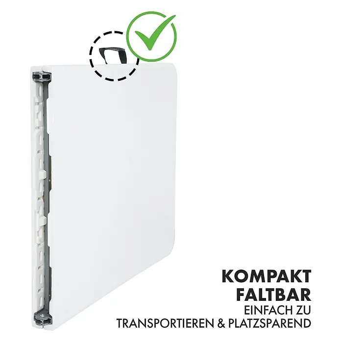 Floordirekt Gartentisch Akita - L x B x H: 183 x 76 x 74 cm, Kunststoff, Rechteckig, Weiß - Kompakter, faltbarer weißer Tisch mit praktischem Tragegriff für einfachen Transport und platzsparende Lagerung.