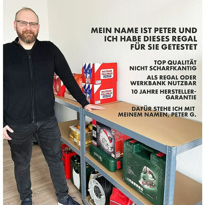 Floordirekt Schwerlastregal Titanrack - H x B x T: 180 x 90 x 45 cm, Traglast pro Boden: 175 kg, Anzahl Böden: 5 Stk., Stecken, Anthrazit - Peter präsentiert ein robustes Regal mit haltbaren Milchpackungen, Werkzeugen und einer 10-Jahres-Herstellergarantie.