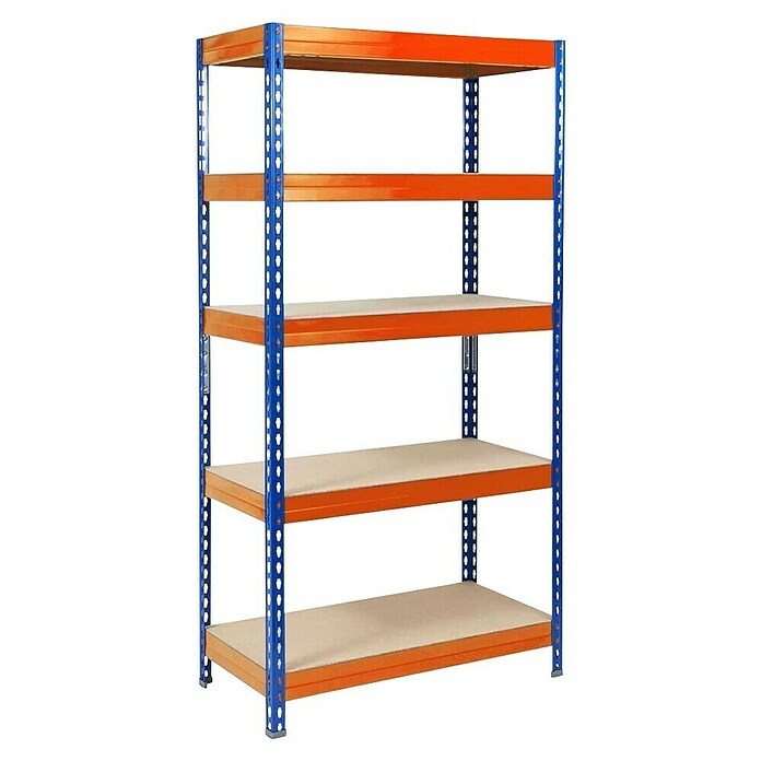 Floordirekt Schwerlastregal (H x B x T: 200 x 150 x 60 cm, Traglast pro Boden: 400 kg, Anzahl Böden: 4 Stk., Stecken, Blau/Orange) | BAUHAUS