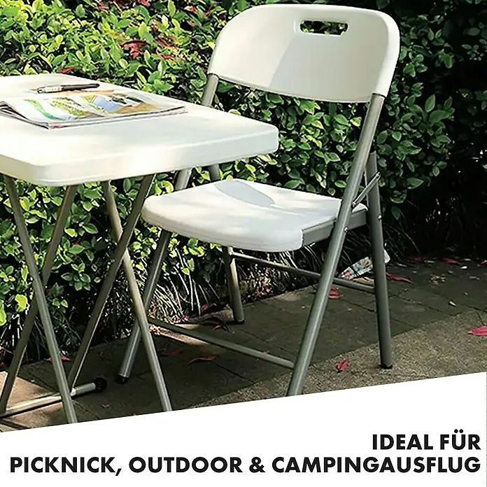 Floordirekt Klappstuhl Okinawa - Kunststoff, Klappbar, Weiß, B x T x H: 46 x 57 x 83 cm - Klappbarer Tisch und Stuhl für Picknick, Outdoor-Aktivitäten und Campingausflüge, ideal für unterwegs.