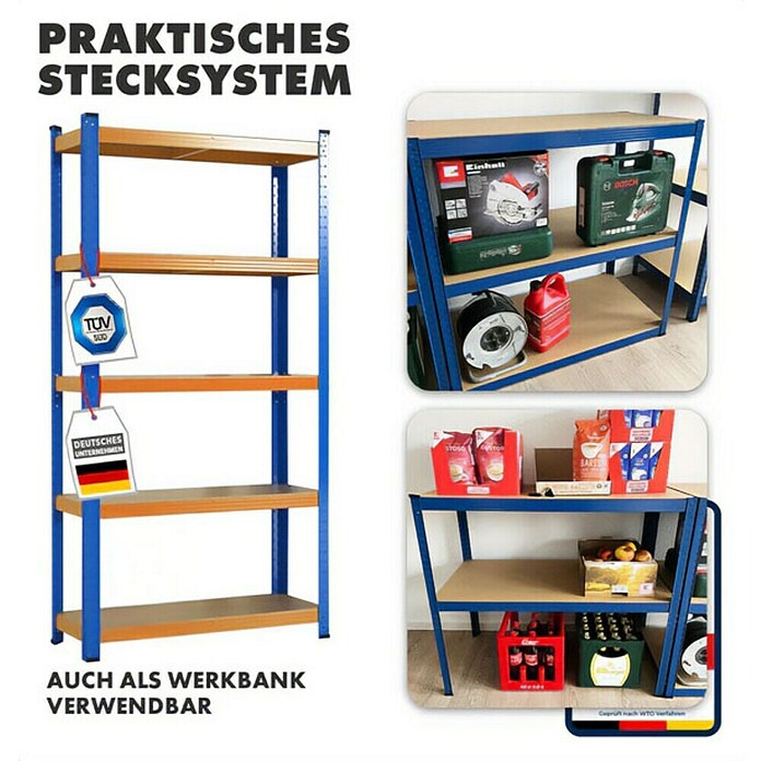 Floordirekt Schwerlastregal Titanrack (H x B x T: 220 x 90 x 60 cm, Traglast pro Boden: 175 kg, Anzahl Böden: 5 Stk., Stecken, Blau/Orange) | BAUHAUS