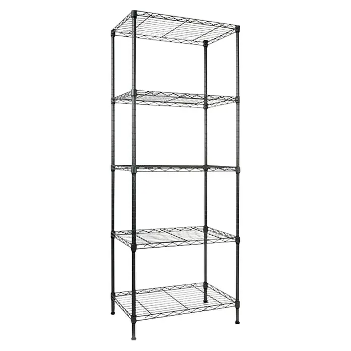 Floordirekt Gitterregal Rocky - H x B x T: 200 x 45 x 90 cm, Traglast pro Boden: 50 kg, Anzahl Böden: 5 Stk., Stecken, Weiß - Schwarzes Metallregal mit fünf Ablagen für zusätzlichen Stauraum. Ideal für Küche, Bad oder Büro.